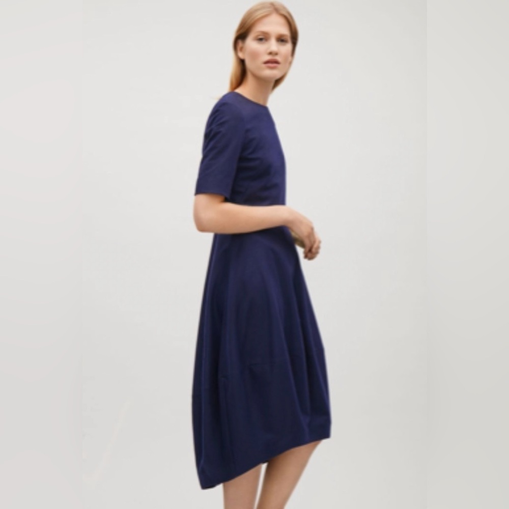 COS Cocoon Short Sleeve Dress in Navy